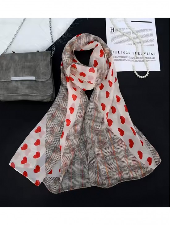 Chiffon Heart & Plaid Fashion Scarf